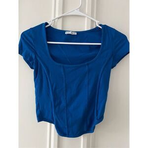 Bershka bright blue scoop neck cap sleeve cropped T-shirt S